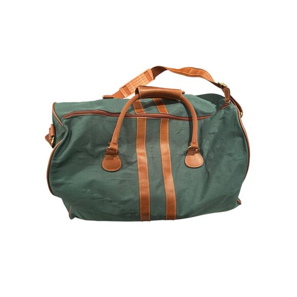 Polo Ralph Lauren Green Canvas Duffel Bag Leather Straps 90s 21" - Picture 1 of 8
